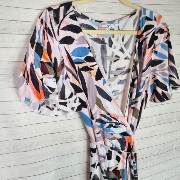 O’Neill Carina Wrap Leaf Print Multi Colored Midi Dress, sz Medium - Picture 4 of 15